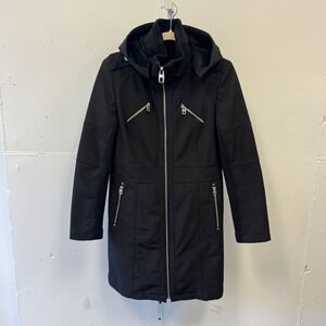 2010s M60 Miss Sixty Black Softshell Faux Fur Lined Hooded Parka Jacket Medium
